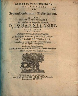 Diss. iur. inaug. ad senatus consultum Trebellianum