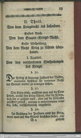II. Theil. Von dem Kriegsrecht ins besondere