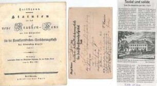 "Statuten für das neue Kranken-Haus vor dem Sülmerthor und für die Krankheitskosten-Versicherungskasse der dienenden Klasse" (Krankenhaus, Paulinenhospital)
