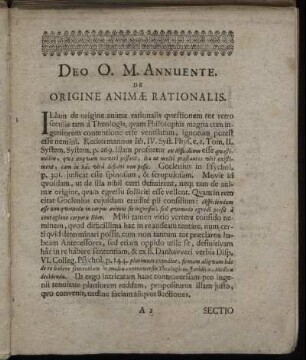 Deo O. M. Annuente. De Origine Animæ Rationalis.