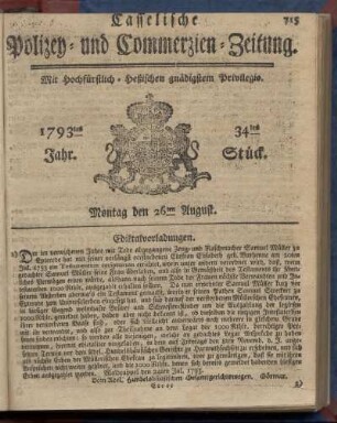 34tes Stueck, Montag den 26ten August 1793