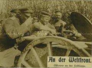 Offiziere und Soldaten vor Feldküche an der Westfront