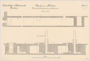 Schlachthof und Viehmarkt, Breslau Maschinen- und Kühlhaus: Fundamente der Dampfmaschinen und Kompressoren: Längsschnitt 1:20