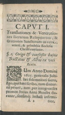 Caput I. Translationes & Venerationes sacrarum Reliquiarum, & Orationes Sanctorum ...
