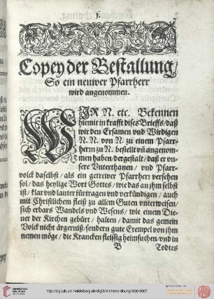 Copey der Bestallung