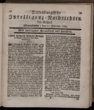 VII. Stück. Sonnabends : den 12. Februar, 1780.