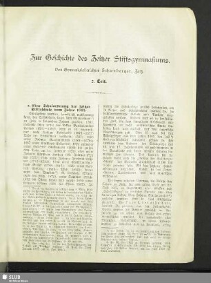 Zur Geschichte des Zeitzer Stiftsgymnasiums. 2. Teil
