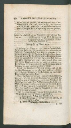 Litt. F. No. 2. Extract uit de resolutien door heeren bewindhebberen van de O. I. Compagnie ... Vrydag den 25 maart 1791