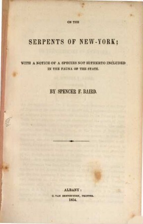 On the serpents of New York : with a notice of a species not hitherto included in the fauna of the state