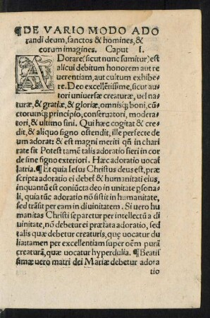De Vario Modo Adorandi deum, sanctos et homines, & eorum imagines.