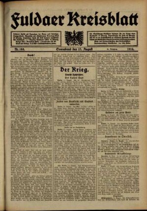 Ausgabe vom Samstag, den 15. August 1914.