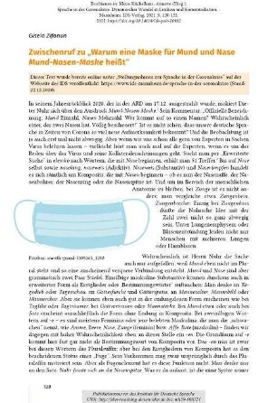 Zwischenruf zu „Warum eine Maske für Mund und Nase Mund-Nasen-Maske heißt“