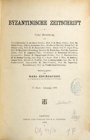 Byzantinische Zeitschrift. 4. 1895