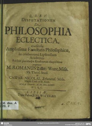 Disputationem de philosophia eclectica