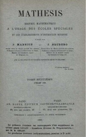 TOME HUITIÉME. JUILLET 1888.