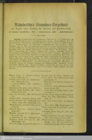 Einwohnerverzeichnis : Alphabetisches Einwohner-Verzeichnis