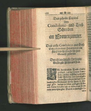 Das zehnde Capitul[.] Von Condolenz- und Trostschreiben an Frauenzimmer.