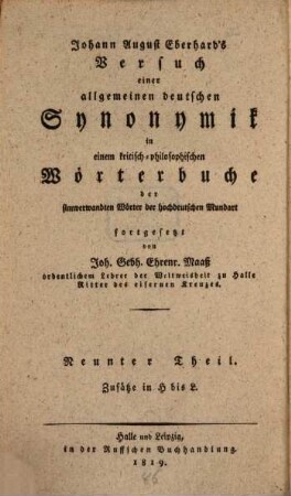 Johann August Eberhards Versuch einer allgemeinen Synonymik in einem kritisch-philosophischen Wörterbuche der sinnverwandten Wörter der hochdeutschen Mundart, 9. Sinnverwandte Wörter zur Ergänzung der Eberhardischen Synonymik : Bd. 3 ; H - L