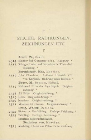 II. Stiche, Radirungen, Zeichnungen etc.