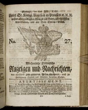 No. 27. Montags, den 6ten Julii, 1767.