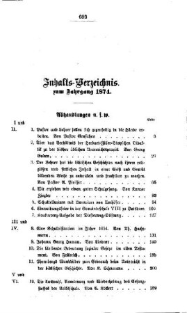 Inhalts-Verzeichnis zum Jahrgang 1874