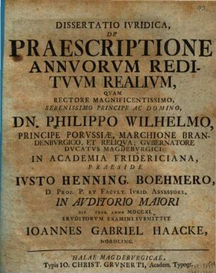 Diss. iur. de praescriptione annuorum redituum realium
