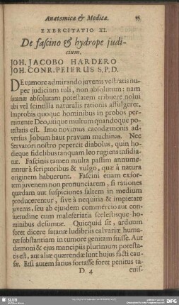 Exercitatio XI. De fascino & hydrope judicium. Joh. Jacobo Hardero Joh. Conr. Peierus S. P. D.