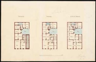 Wohnhaus B. Abenhausen, Berlin-Mitte: Grundrisse KG, EG, 1./2./3. OG