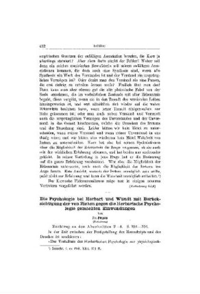 Die Psychologie bei Herbart und Wundt mit Berücksichtigung der von Ziehen gegen die Herbartsche Psychologie gemachten Einwendungen : (Fortsetzung)