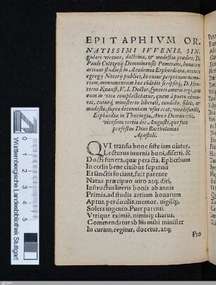 Epitaphivm ornatissimi Ivvenis ...