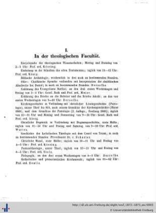 I. In der theologischen Facultät.
