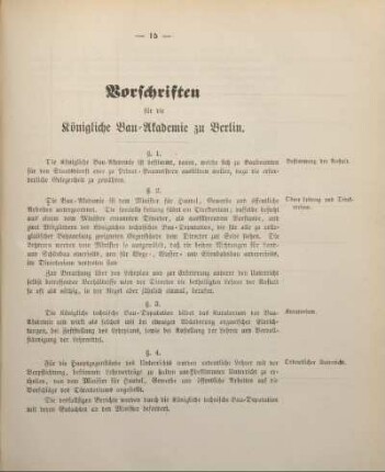 Vorschriften für die Königliche Bau-Akademie zu Berlin.