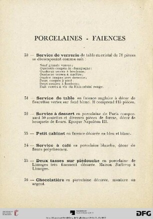 Porcelaines - Faiences (Nr. 30-45)