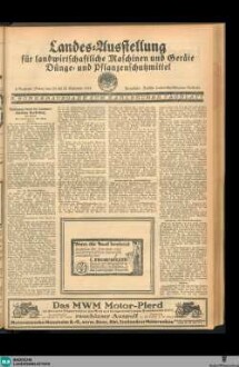 Karlsruher Tagblatt, Landes-Ausstellung für landwirtschaftliche Maschinen und Geräte Dünge- und Pflanzenschutzmittel