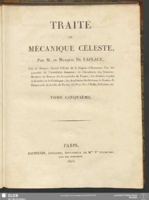 5: Traité De Mécanique Céleste