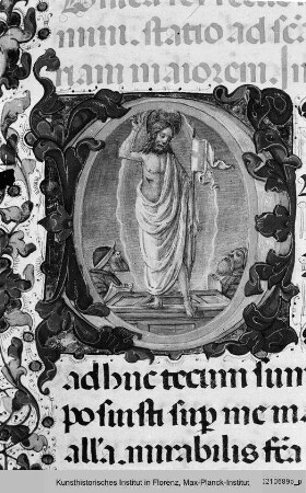 Missale Romanum : Buchseite mit historisierter Initiale D: Auferstandener Christus