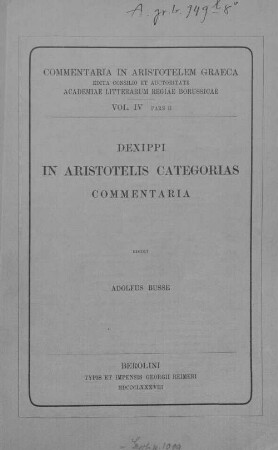 Dexippi in Aristotelis categorias commentarium