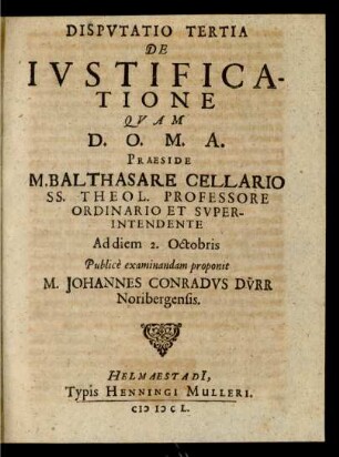 Disputatio Tertia De Iustificatione