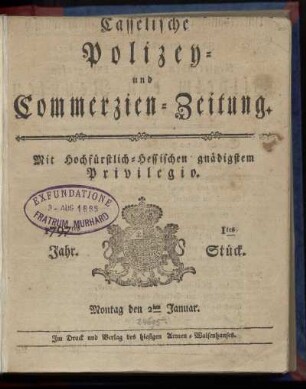 1tes Stueck, Montag den 2ten Januar 1797