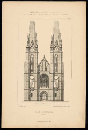 Kirche mit Kreuzgang: Westseite (aus: C. Schäfer, Die Bauhütte, Entwürfe im Stile des Mittelalters, 1. Bd., 1883, Tafel 50)