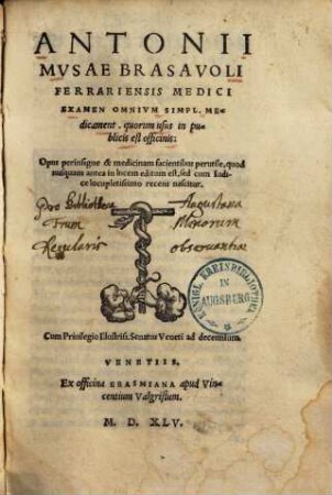 Examen omnium Simplicium medicamentorum, quorum in officinis usus est