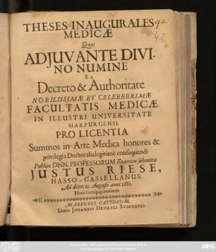 Theses Inaugurales Medicae