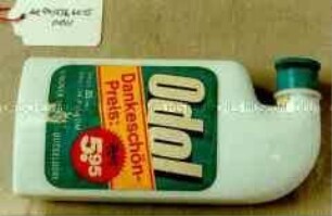Glasflasche für Mundpflegemittel "Odol Dankeschön-Preis: 5.95 LINGNER-WERKE DÜSSELDORF" mit Inhalt