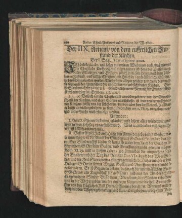Der IIX. Articul/ von dem eusserlichen Zustand der Kirchen.