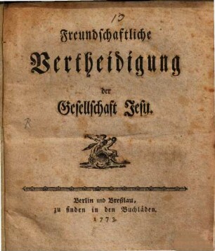 Freundschaftliche Vertheidigung der Gesellschaft Jesu