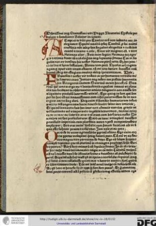 Disertissimi atque ornatissimi viri Poggii Florentini epistole per dulces et familiares feliciter incipiunt.