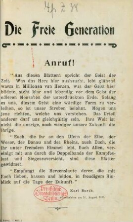 1. Jahrg. - Heft 1.