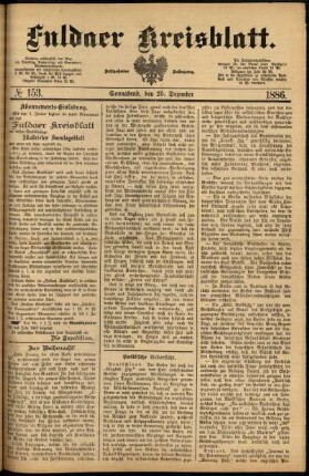 Erste Ausgabe vom Samstag, den 25. Dezember 1886.