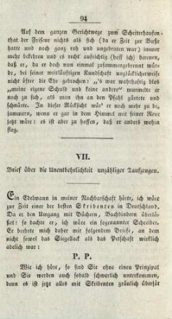 VII. Brief über die Unentbehrlichkeit ...