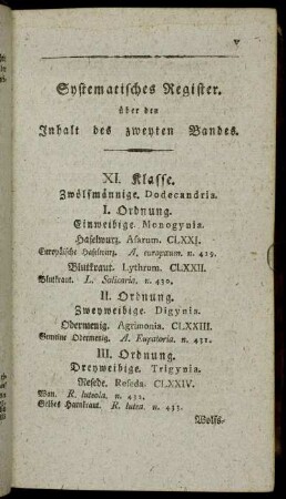 Systematisches Register über den Inhalt des zweyten Bandes